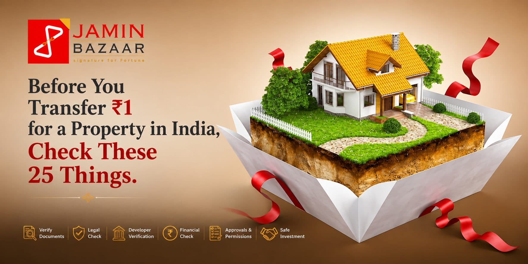 Indian property buyer verifying seller documents and bank details before transferring money