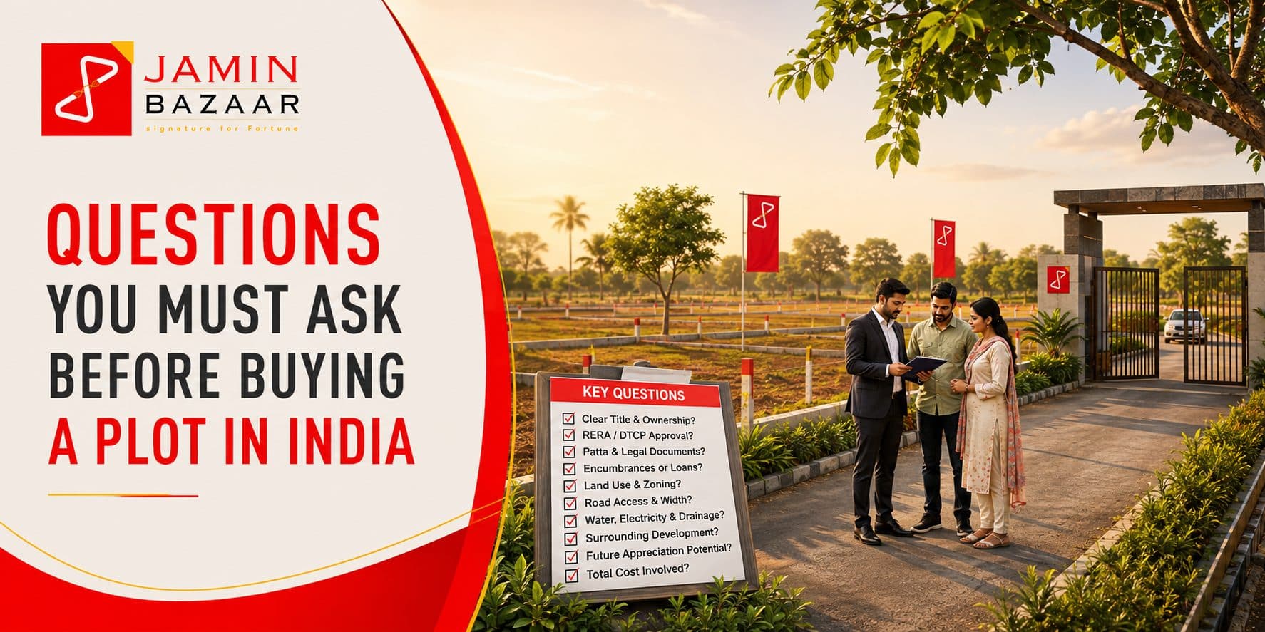 Indian property buyer checking documents and land before buying a plot in India